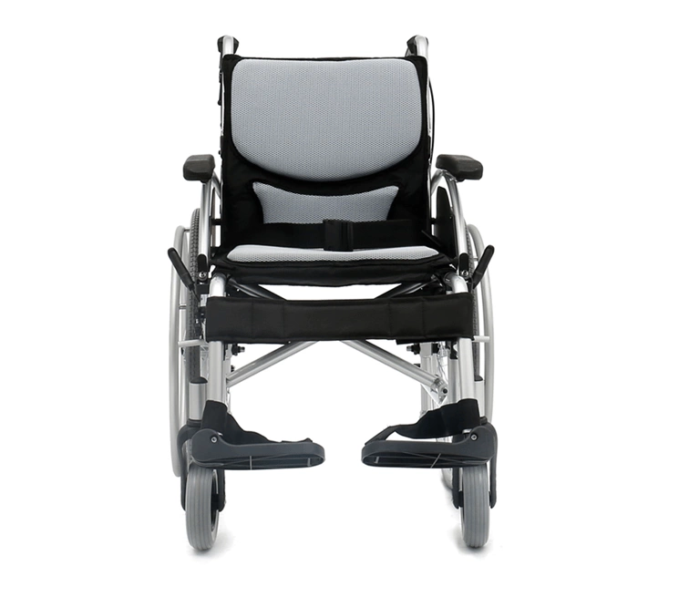 Wózek inwalidzki aluminiowy Ergonomic AR-300, szer.48cm, srebrny, koła pełne, tapicerka popielata